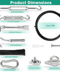 Visual components of 4 Pack 10ft Sun Shade Sail Hardware Kit With 304 Stainless Steel Cable Nylon Coated Ropes Turnbuckles