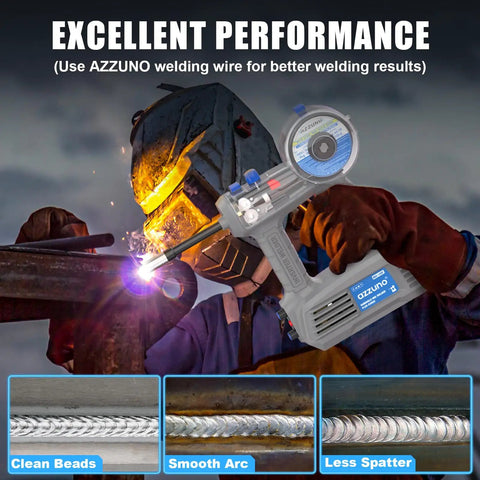 Welder using 100Amp Handheld MIG Welder Gasless Flux MIG Welding Machine Portable 100V for repairs in tight spaces.