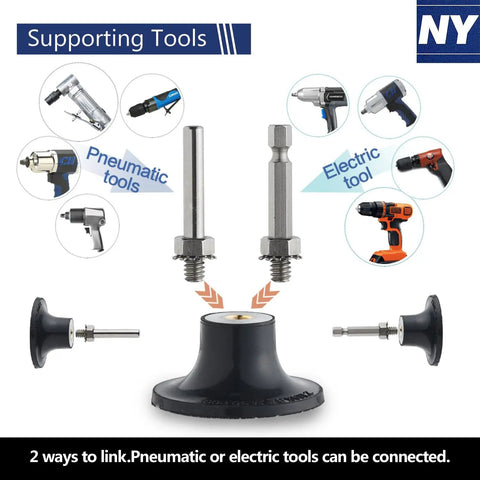 2 Inch Sanding Disc Kit For Die Grinder And Drill With One Eighth Inch And One Quarter Inch Shank Pad Holder Includes 26 Ceramic Nylon Nonwoven Discs And 240 SiC Hook Loop Discs For Metal Wood Auto Polishing And Finishing setup diagram