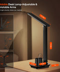 Side view of Go To Foldable USB Desk Lamp With Dimmable LED Light Three Color Temperatures Touch Control Built In Phone And Pen Holder Compact Office Table Light For Reading And Work 10 Minute Auto Off Timer in folded position.