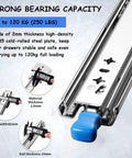 Close-up of Rugged Locking Drawer Slides 22 Inch With 3 Fold Full Extension Heavy Duty Side Mount Ball Bearing Rails 250 Lb Load Capacity Industrial Grade For Cabinets And Tool Chests Pair showing steel material and thickness measurements.