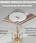 Heavy Duty Electric Hoist Lifter For Chandeliers With 6M Height And Dual Control Modes For Easy Lamp Maintenance Or Cleaning Remote Operation Included, concealed installation overview.