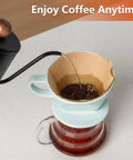 Travel Ready Ceramic Pour Over Coffee Dripper With Three Hole Flat Bottom Cone For On The Go Brewing, No Fuss Handmade Ceramic Brew Tool For Travel Camping Office Or Home Green in use with kettle pouring water