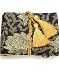 Silk Katana Sword Carrying Bag Case For Japanese Samurai Premium Soft Silk Sleeve With Scratch Resistant Lining featuring gold tassels.