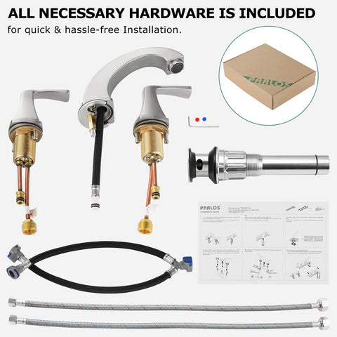 Widespread Double Handle Bathroom Faucet With Pop Up Drain And cUPC Supply Lines In Brushed Nickel For Plug And Play 3 Hole Mount