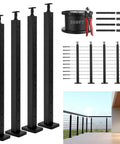 Hella Solid DIY Cable Railing Post Kit Complete Stainless Steel Wire Rope Deck System includes four 36-inch black posts and cable.