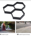 Hexagon Concrete Molds For DIY Garden Walkways Reusable Paver Molds For Concrete Stepping Stone Pavement Kits Easy Pour Molds For Lawn Patio And Yard 35x35cm Mode 4, shown in three sections, ideal for paths and driveways.
