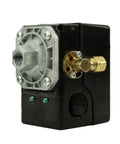 Air Compressor Pressure Switch 140 To 175 Psi With Unloader Valve And Manual On Off Lever For Shop Use One Quarter Inch Compression Unloader And One Quarter Inch NPT Tank Connection Single Port Control Valve