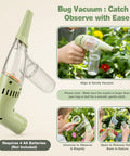 Eleven In One Wooden Bug Catching Kit For Kids Ages 4 8 Outdoor Explorer Set with battery-powered bug vacuum, green handheld view