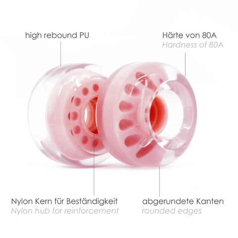 Outdoor Roller Skate Wheels 38mm By 62mm 80A Light Pink Four Pack Durable Urethane For Park Ramps Street Bowls And Outdoor Quad Skating