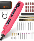 HARDELL pink mini cordless rotary tool with 69-piece accessory kit and case, USB charging, for sanding, polishing, drilling