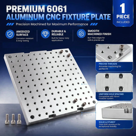 Built Tough 10 By 10 Inch 6061 Aluminum Cnc Fixture Plate Featuring 1/4 20 Threaded Holes Delivers Rock Solid Workholding And Smooth Sacrificial Table Milling Drilling Or Welding Performance.