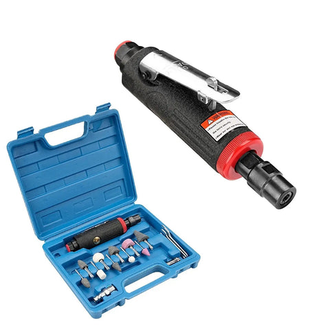 Heavy Duty One Quarter Inch Air Angle Die Grinder Killer Pneumatic Rotary Polisher With Dial In Speed Control in blue tool case.