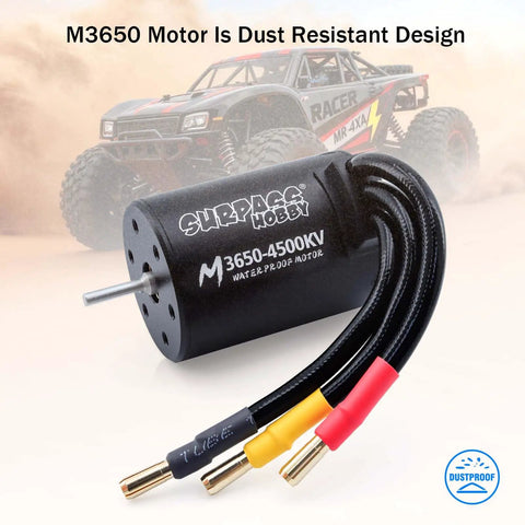 3650 4500KV Brushless RC Motor High Speed Waterproof Upgrade For 1 To 10 RC Cars And Trucks with an RC car in background