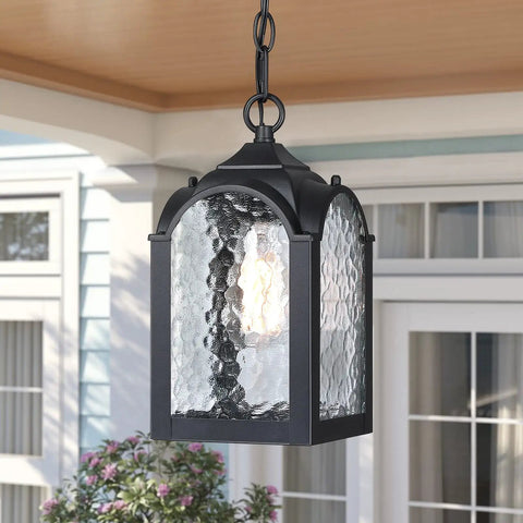 Waterproof Outdoor Pendant Light With Adjustable Chain In Black Finish Modern Farmhouse Exterior Hanging Porch Light For Front Door Patio Entryway Or Balcony Durable Weatherproof Outdoor Lighting