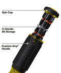 Tough As Nails 16In1 Hybrid Screwdriver Featuring Heavy Duty Rare Earth Magnet And Impact Rated Nut Driver Head for workshop use, showing cushion grip and bit storage.