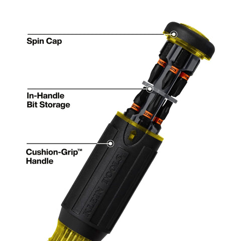 Tough As Nails 16In1 Hybrid Screwdriver Featuring Heavy Duty Rare Earth Magnet And Impact Rated Nut Driver Head for workshop use, showing cushion grip and bit storage.
