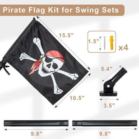 Double Sided Pirate Flag Swing Set Kit With Pole And Mounting Hardware For Backyard Adventures Ready To Mount Easy Install Outdoor Treehouse Decor 20 Inch Pole And 15.35 By 10.6 Inch Flag Made Of 200D Polyester