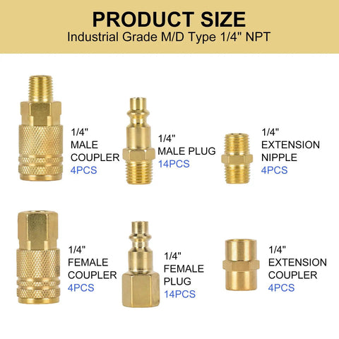 45 Piece One Quarter Inch NPT Air Hose Fittings Kit With Quick Connects Including Male And Female Plugs