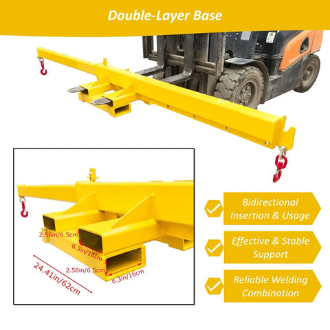 Built Like A Tank 3 Ton Telescopic Forklift Boom Attachment showing double-layer base and stable support for heavy lifting.