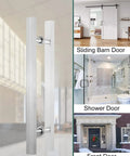 Sliding Barn Door Pull Handle Kit With Install Tools For Wood And Glass Doors No Fuss Two Hole Install Heavy Duty 304 Stainless Steel Rust Resistant Front Entry Push Pull Handle Silver 120cm visible on different doors.
