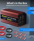 Heavy Duty Beast Mode Pure Sine Wave Power Inverter Converts 12 Volt To 120 Volt With 4000 Watt Continuous Output And 8000 Peak Watts For Rv Campers And Homes with accessories.