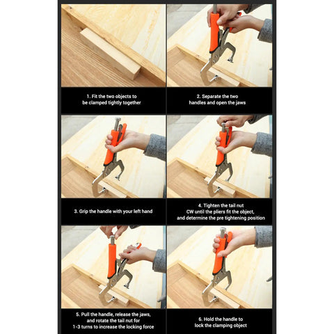 Step-by-step guide on using Super Tough Locking C Clamp Pliers Set Inch Duty Woodworking Face Tool With Rotating Pads For Welding.