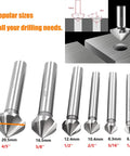 Amazon six-piece steel HSS countersink drill bit set; 3-flute, 90° chamfering bits for metal and wood, sizes 1/4–4/5.