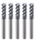 Set of 5 Carbide End Mills Square Mill Bit Set Four Flute TiAlN Coated One Quarter Inch Shank And One Quarter Inch Diameter