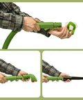 Hands using Flexible Replacement Hose For Little Green Upright And Portable Carpet Cleaners with attachments on white background.