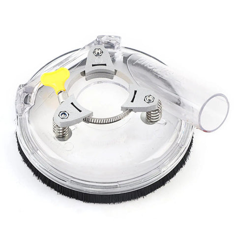 Universal Angle Grinder Dust Cover And Guard For 4 And 5 Inch Pro Polishing Machines featuring clear design and dust capture brush.