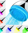 Lit LED Shower Head With Color Changing Lights displaying 7 color auto cycle, high pressure rain shower in durable ABS chrome.