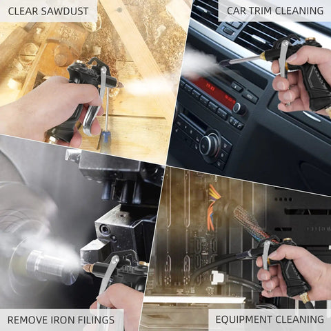 Pro Grade Air Blow Gun Set With Brass Adjustable Nozzle Three Flow Extensions Six Sealing Rings for versatile cleaning tasks