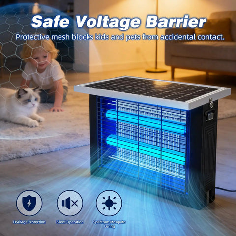 Outdoor Solar Mosquito Zapper Portable With 13 Ft Extension Cord, Rechargeable Electric Bug Zapper for indoor safety use