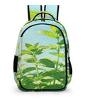Dewy Mint White Flower Printed Unisex Backpack Dope With Large Capacity Durable Polyester Build Front View