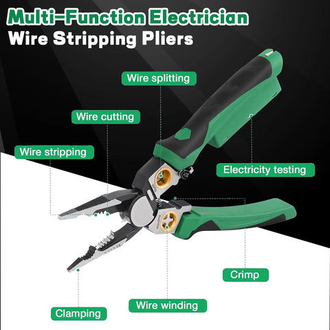 8 In 1 Wire Stripping And Cutting Tool With Voltage Tester Dual Alarm Needle Nose Pliers for HVAC and automotive