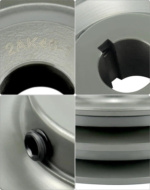 Double Groove V Belt Pulley, 4.45 Inch Outside Diameter, 1 Inch Fixed Bore, close-up of cast iron construction and grooves