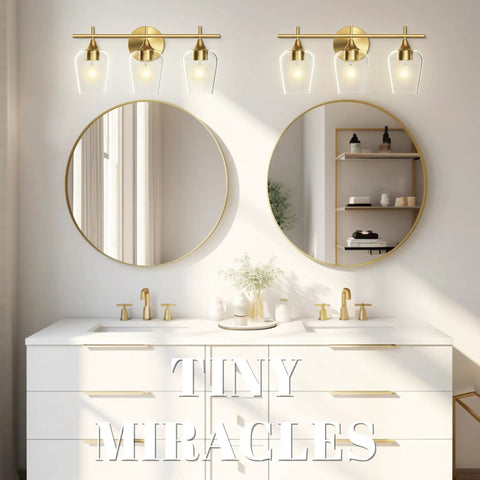Gold Three Light Vanity Light Over Mirror For Bathroom Modern Wall Mount With Glass Shades Champagne Brass Finish