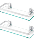 Floating Glass Shelves For Bathroom, 14 Inch Tempered Glass With Aluminum Brackets, Heavy Duty All Metal Frame, 2 Pack, Silver