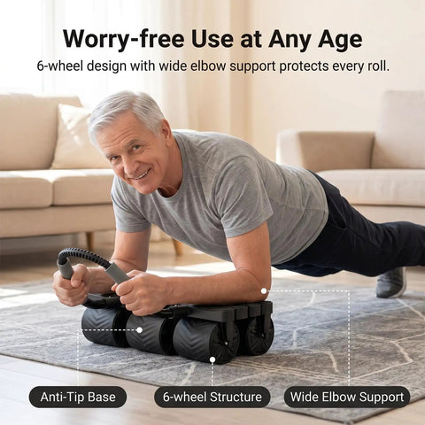 Six Wheel Auto Rebound Ab Roller With Broad Elbow Support Engineered For Wobble Free Core Training Lower Back Protection And Locked In Core Gains Every Single Day