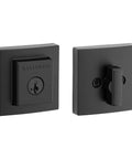 Front Door Deadbolt With SmartKey Rekey Technology And Microban Protection In Matte Black, Easy DIY Install, lock and thumb turn view.