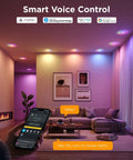 Game Changing Smart Recessed Lights 6 Inch Led Downlights 1100 Lumens 4 Pack With Rgbic Ambient Backlight And Tunable Color Temperature For Modern Home Spaces Fresh Vibe Upgrade in a cozy living room.