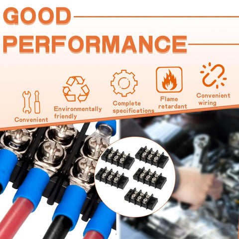 Three Circuit Terminal Block Kit With Dual Row Screw Terminals, 20-30A, 200-450V, heavy duty wire connection strip and connectors
