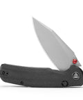 Folding Pocket Knife With A 3.34 Inch Blade And Button Liner Lock, PVD Coated Steel, partially open, side profile view.