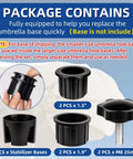 8 Piece Outdoor Patio Umbrella Base Replacement Parts Kit package contents with rings, stabilizers, and M8 knobs displayed.