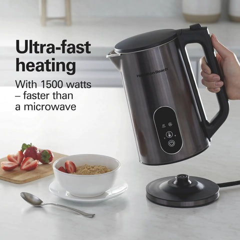 Digital Temperature Control Electric Tea Kettle 1.7L Fast Boil 1500W With 5 Presets Keep Warm BPA Free Double Wall Stainless Steel Cordless Black