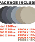 Get This Fresh 120Pc 5 Inch Wet Dry Sanding Discs With No Holes For Assorted Grit From 400 To 3000 Ultra Fine To Handle Scratch Repair And Headlight Restoration On Your Ride Quick And Easy showing various grit discs.