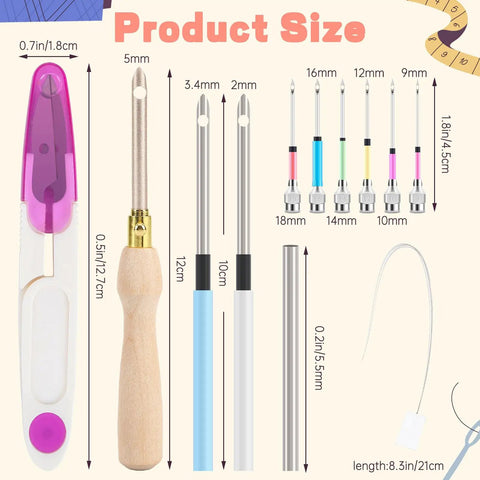 13 Piece Punch Needle Kit With Wooden Handle Adjustable Punch Needle Embroidery Tools Threaders Scissors And Stainless Pipe Handle