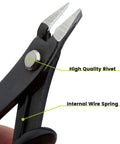 Close-up of trueCABLE precision flush cutter with black handle and silver blades