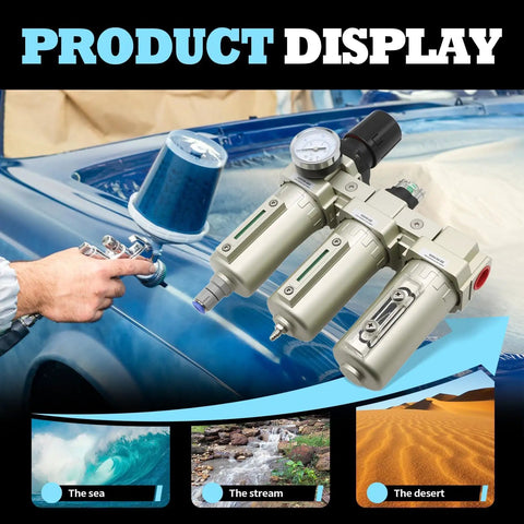 Heavy Duty 1/2 Inch Npt Industrial Three Stage Air Dryer Filter With Auto Drain For Compressed Gas Moisture And Oil Removal Slick Pneumatic Filtration System installed on automotive service.